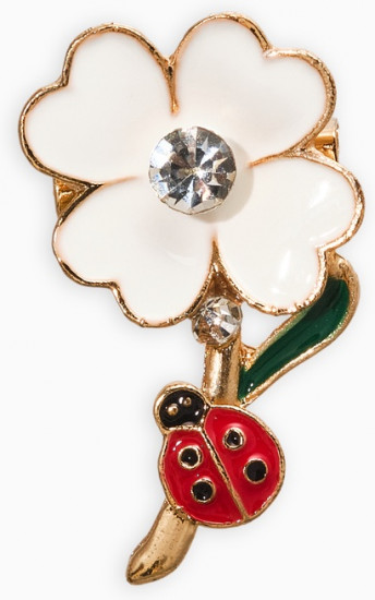 Брошь «Цветы ромашки с божьей коровкой»
