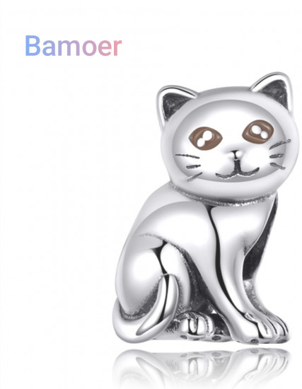 Шарм из серебра с эмалью «Кошка»
