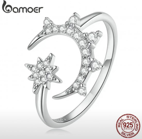 Кольцо из серебра с фианитом «Звезда и луна»