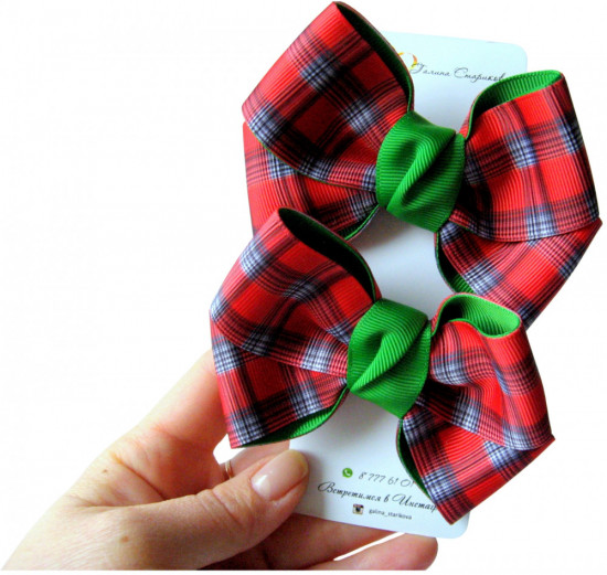 Набор бантов для волос на резинке «Red tartan»