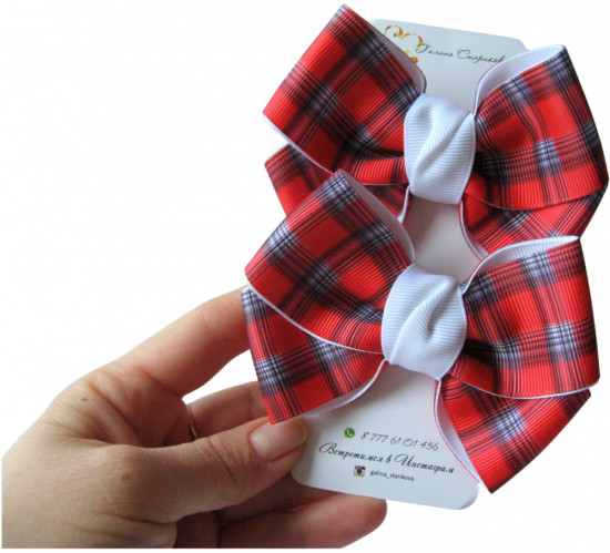 Набор бантов для волос на резинке «Red tartan»