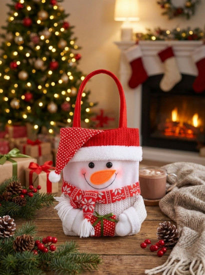 Сумка-мешок новогодняя для подарков «Снеговик»