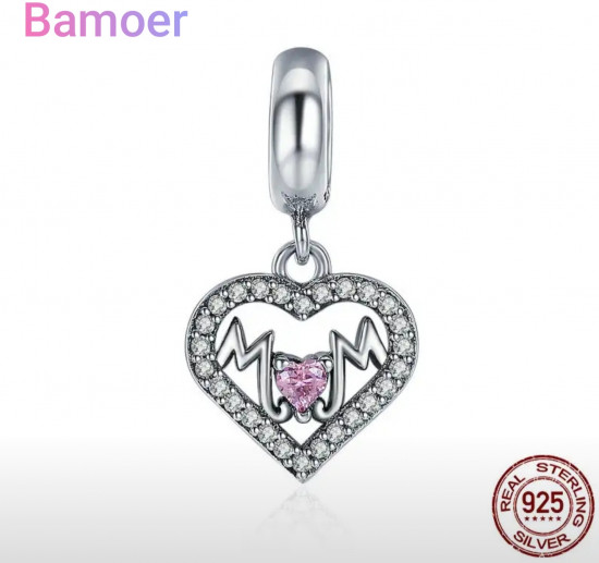 Шарм-подвеска из серебра с фианитами «Mom»