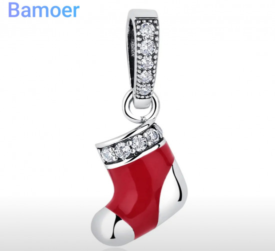 Шарм-подвеска из серебра с фианитами «Рождественский носок»