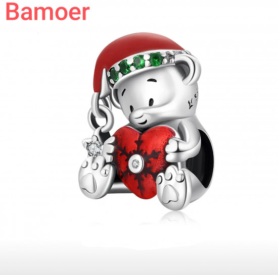 Шарм-подвеска из серебра с фианитами «Новогодний мишка»