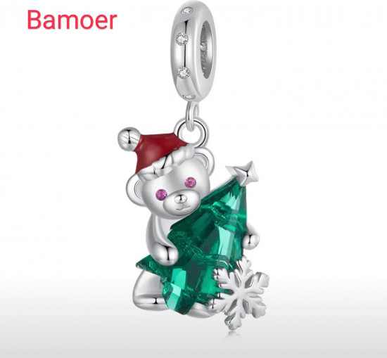 Шарм из серебра с фианитами «Новогодний мишка»