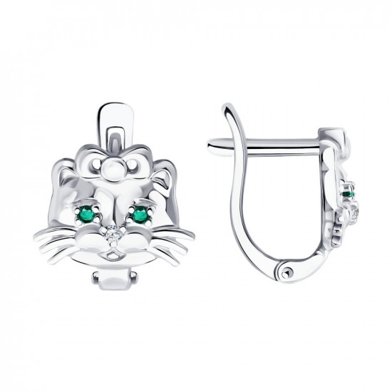 Детские серьги с зелёными фианитами «Кошечка»