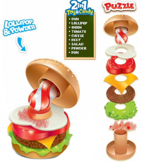 Леденец с пудрой и игрушкой-пазлом в виде бургера «Big Burger Dip & Lick»