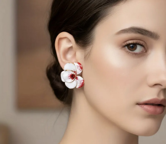Серьги женские «Красная орхидея»