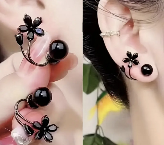 Серьги женские «Черный цветок»