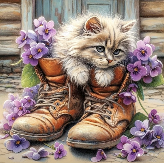 Алмазная мозаика «Деревенский котик»