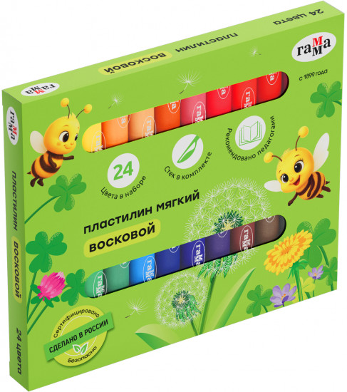Пластилин восковой мягкий со стеком