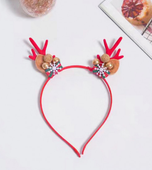 Новогодний ободок для волос с рожками оленя и бубенчиками