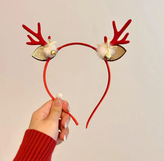 Новогодний ободок для волос с золотыми рожками оленя