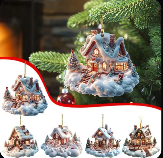 Набор акриловых подвесок на ёлку «Снежные домики»