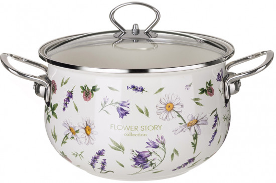 Кастрюля эмалированная со стеклянной крышкой «Flower story»