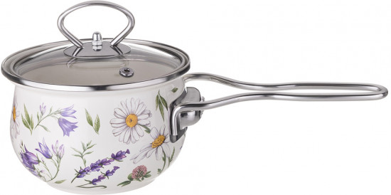 Ковш эмалированный со стеклянной крышкой «Flower story»