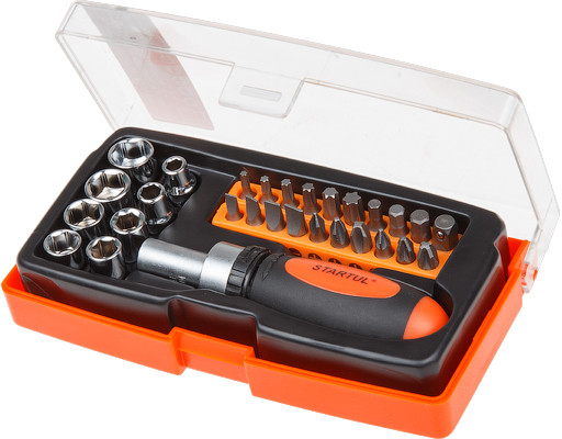 Отвертка реверсивная с набором головок и бит «Profi»