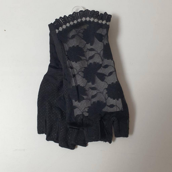 Перчатки из гипюра с короткими пальцами, ладошкой с тормозами, по краю вышивка белой нитью «Цветы»