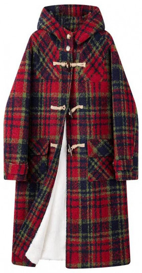 Женское пальто с капюшоном в клетку