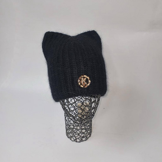 Шапка двойной вязки с декором «Персик»