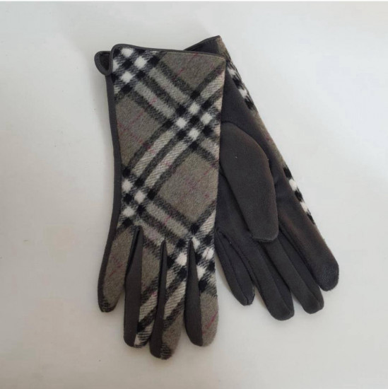 Перчатки-комби с сенсором из кашемира и экозамши «Клетка»