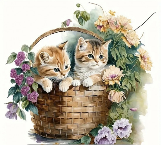 Алмазная мозаика «Котята в корзине»