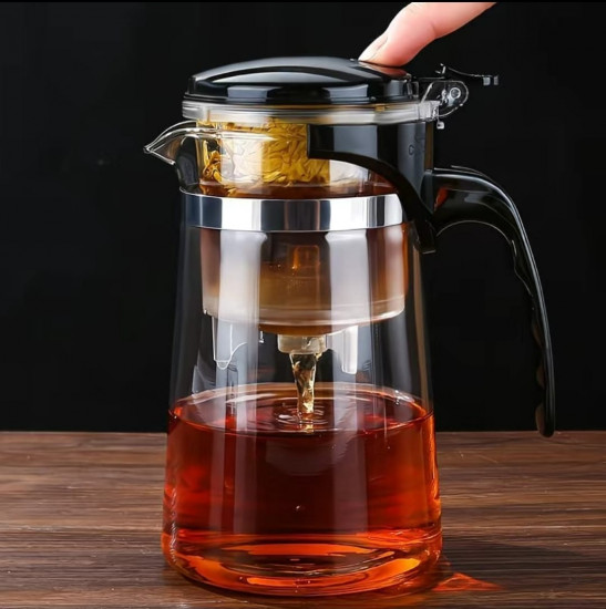 Стеклянный заварочный чайник с фильтром и кнопкой (проливной)
