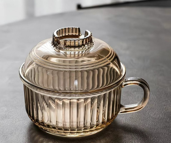 Стеклянная супница-миска с крышкой и ручкой