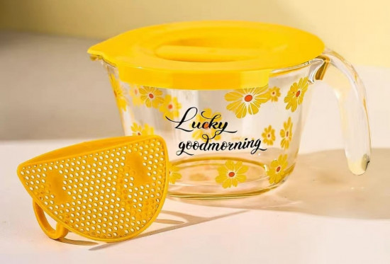 Стеклянный мерный стакан с крышкой и фильтром-ситечком