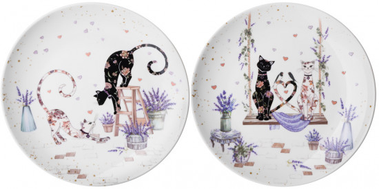 Набор тарелок «Лавандовые коты»