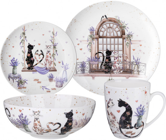 Набор посуды обеденный «Лавандовые коты»