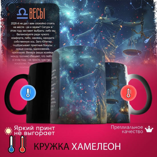 Кружка хамелеон с принтом «Весы 2026»