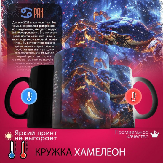 Кружка хамелеон с принтом «Рак 2026»