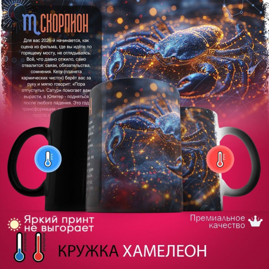 Кружка хамелеон с принтом «Скорпион 2026»