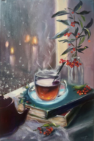 Картина маслом «Зимний чай»