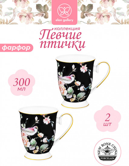 Набор кружек «Певчие птички на черном»