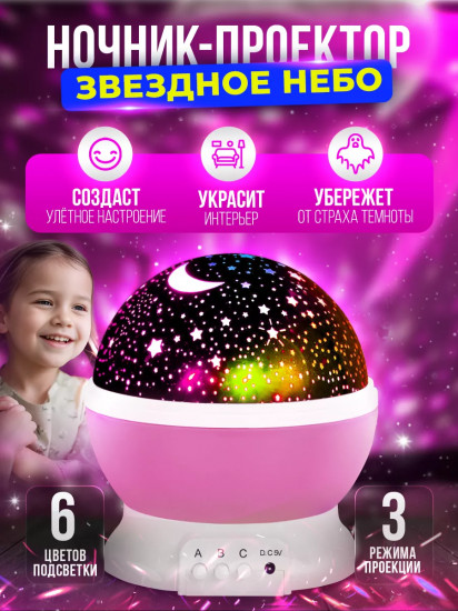 Вращающийся ночник-проектор 2 в 1 «Звёздное небо»