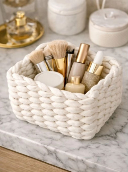 Плетёная корзина-органайзер для косметики