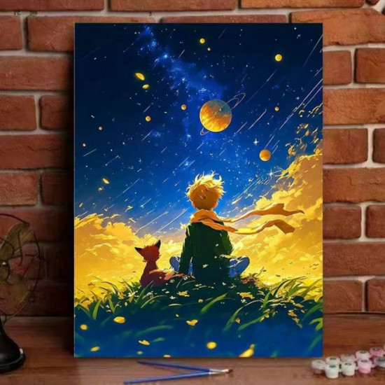 Картина по номерам «Маленький принц и лис под звёздным небом»