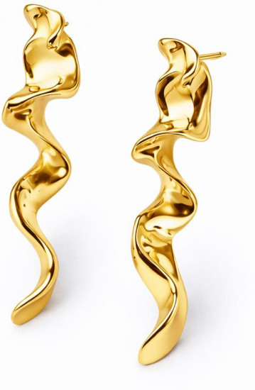 Серьги-подвески золотистые волнистые, без вставок