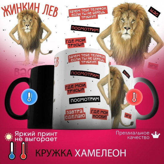 Кружка хамелеон с принтом «Жинкин Лев Васёк»