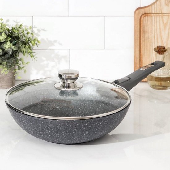 Сковорода-вок с крышкой и съемной ручкой «Гранит»