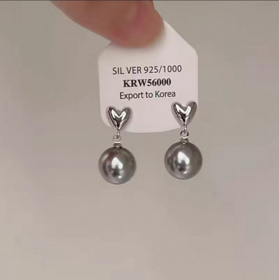 Серьги «Сердце с серым жемчугом»