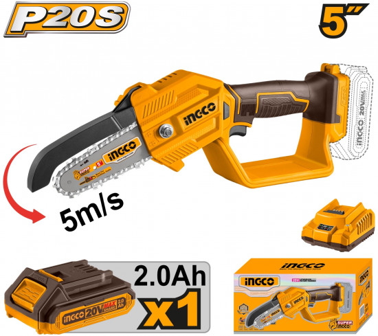 Аккумуляторная цепная мини пила INGCO