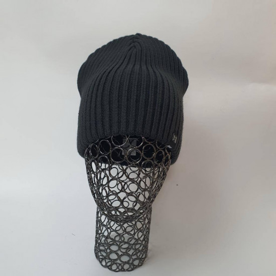 Шапка однотонная, двойная вязка «Перо»