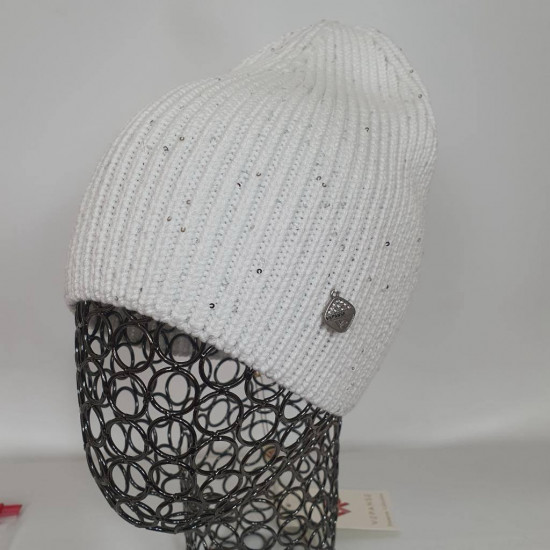 Шапка женская с мелкими пайетками без отворота, одинарная вязка «Полли»