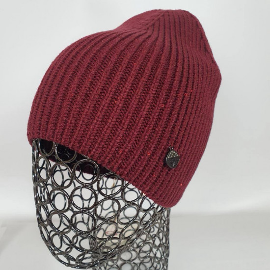 Шапка женская с мелкими пайетками без отворота, одинарная вязка «Полли»