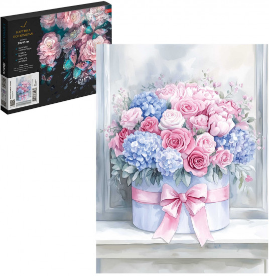 Картина по номерам «Букет с розовым бантом»