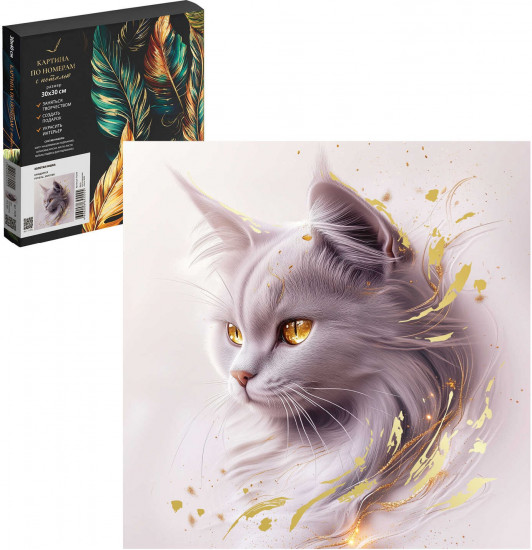Картина по номерам с поталью «Золотая кошка»